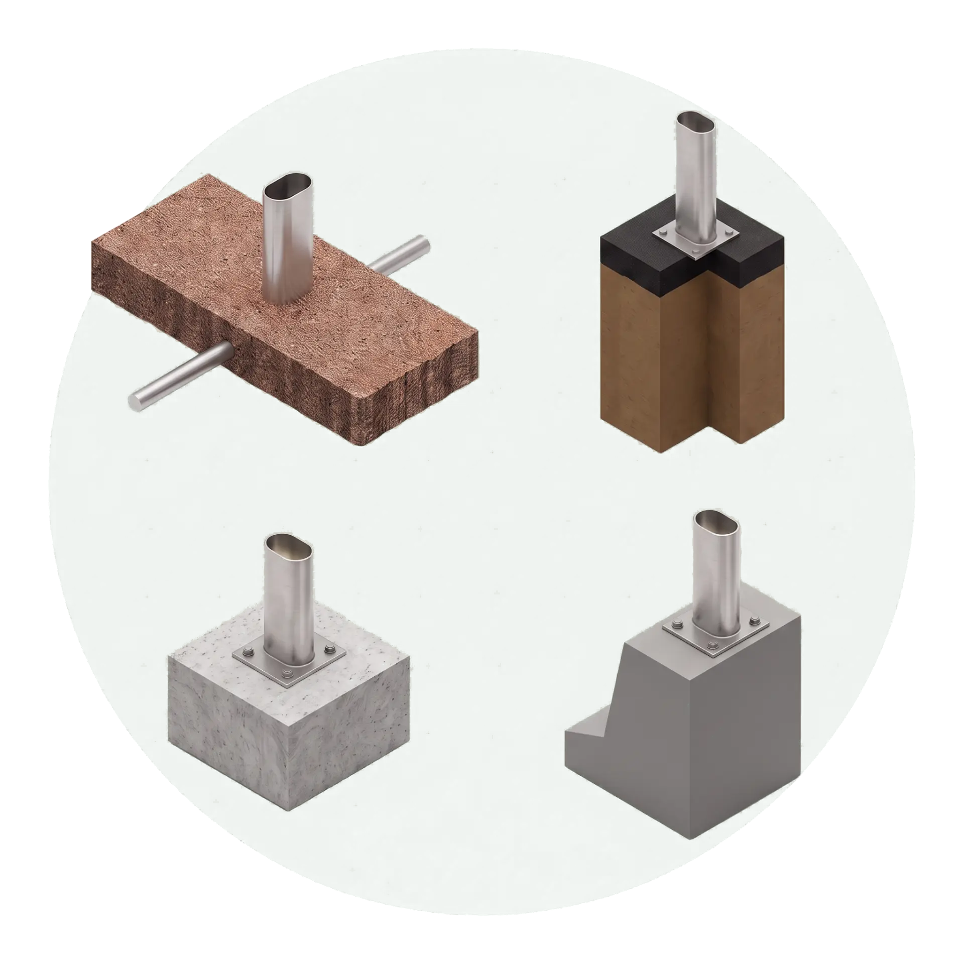 Vier Befestigungsarten: Erde, Asphalt, Beton und Mauer
